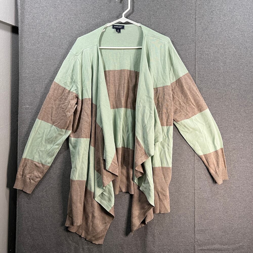 Studio Park x Kerstin Lindquist Bay Breeze Cardigan Soft Jade/Taupe Size 1X